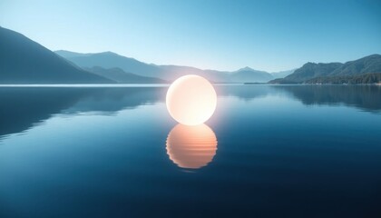 Luminous Sphere on Tranquil Lake Reflecting Serenity and Natural Harmony