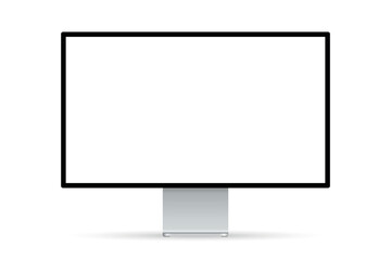 Realistic monitor. Modern flat screen display. Vector illustration isolated on white background. Ideal for tech, UI, or device mockups.