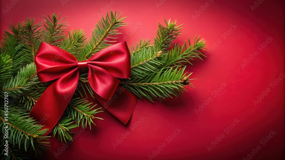 Aufkleber a festive red bow tied with a satin ribbon adorns a sprig of evergreen branches, creating a classic 