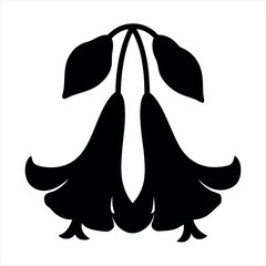 Elegant Silhouette of Two Hanging Flowers with Surrounding Leaves in Black