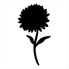 Black Silhouette Illustration of a Dandelion Flower on a White Background