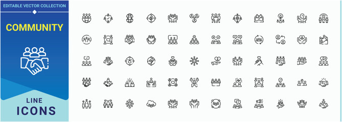 Community icon set. Related to support, organization, trust, social, collaboration, people and more. Unity icon set. Line icons with editable stroke. Editable vector. Pixel perfect.