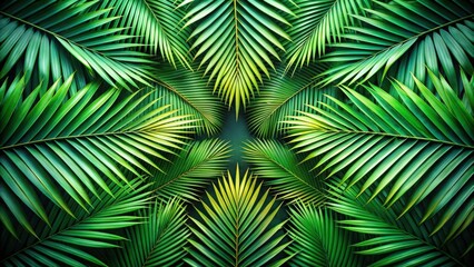 Fototapeta premium A symmetrical arrangement of vibrant green palm fronds, forming a captivating pattern of nature's artistry.