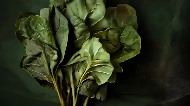 fresh green leaves on black background