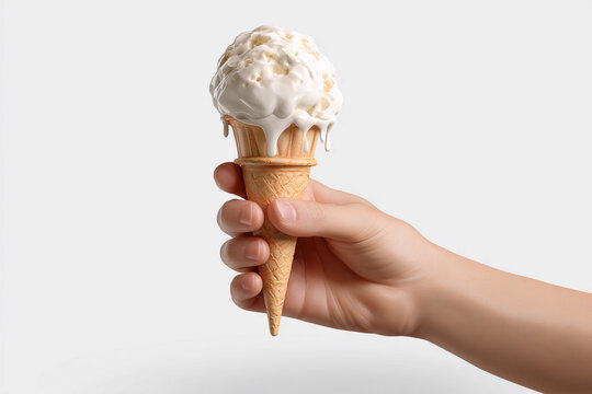 Holding a delicious cone of vanilla ice cream with whipped cream on top during a sunny day - Powered by Adobe