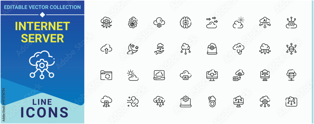 Poster internet server icon. contain linear sign network, tech, cloud, computing, server, technology and mo