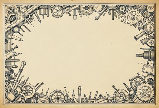 Unique Father's Day Motif Featuring Vintage Tools and Mechanical Elements for Celebrating Dads