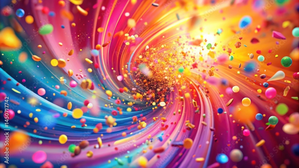 Poster A mesmerizing kaleidoscope of color, swirling and dancing, creates a vibrant tunnel of light and joy, filled with a dazzling array of shapes and textures.