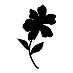 Simple black and white flower illustration with stem and leaves detail