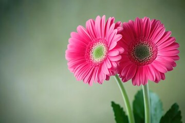 Obraz premium Two vibrant pink gerbera daisies, close-up