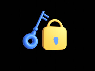 3d Realistic Padlock icon with key  3 3-dimensional