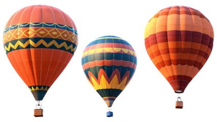 set of three hot air balloon isolated on white background PNG