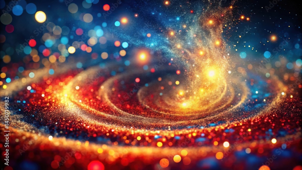 Aufkleber a swirling vortex of shimmering gold and red glitter against a dark blue backdrop with sparkling bok