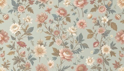 Delicate floral pattern with pastel pink and cream blooms on a m