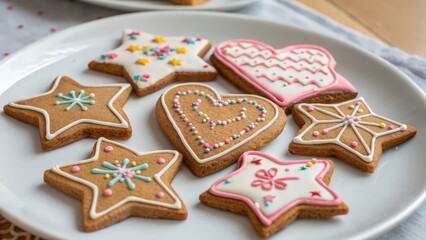 Festive Christmas Cookies Decorated with Red and Green Icing on Tray
