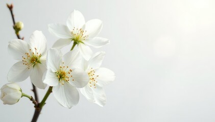 Obraz premium Delicate white blossoms against pure white backdrop, photography, nature photography, botanical