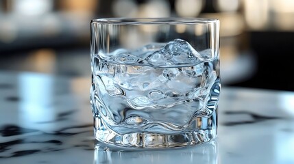 Close-up of a glass filled with ice cubes and water, creating a refreshing drink.