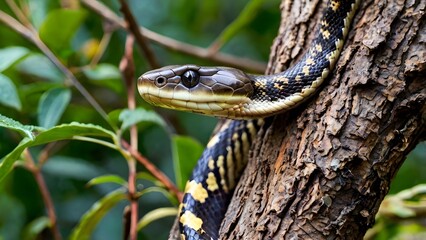 Obraz premium A dangerous snake on a tree. 