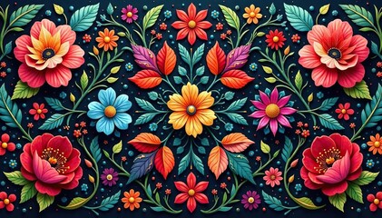 Intricate floral tapestry, rich texture & vibrant colors, wallpaper, repeat