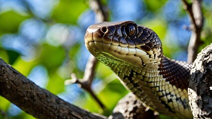 Obraz premium A dangerous snake on a tree. 