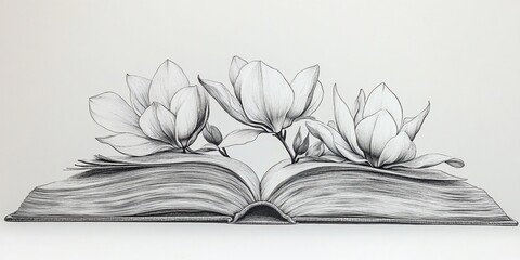 Floral symphony blossoming from open book