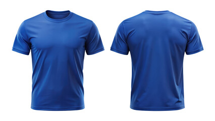 blue t shirt round neck front and back side template isolated on transparent white background, clipping path