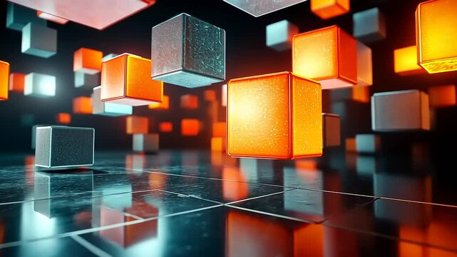 Abstract cubes in motion, glowing in vibrant colors