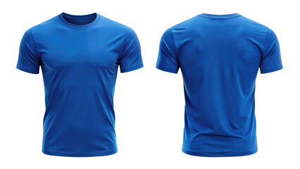blue t shirt round neck front and back side template isolated on transparent white background, clipping path