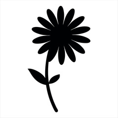 A simple black flower silhouette illustration on a plain white background