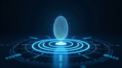 Fototapeta premium Glowing fingerprint and cloud symbol for encrypted identity access — great for cyber defense presentations and login screens