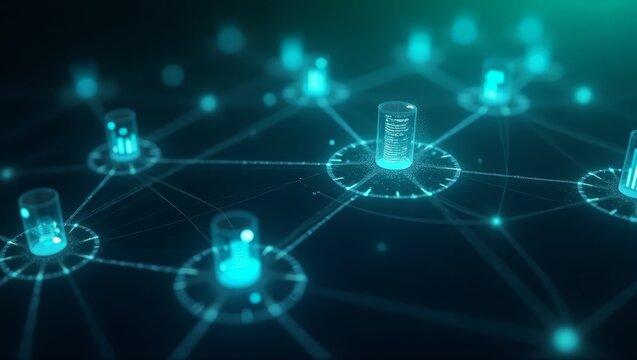 Glowing digital node system with live analytics &mdash; ideal for tech companies, BI dashboards, and infrastructure visuals