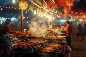 Naklejka premium Night market food stalls