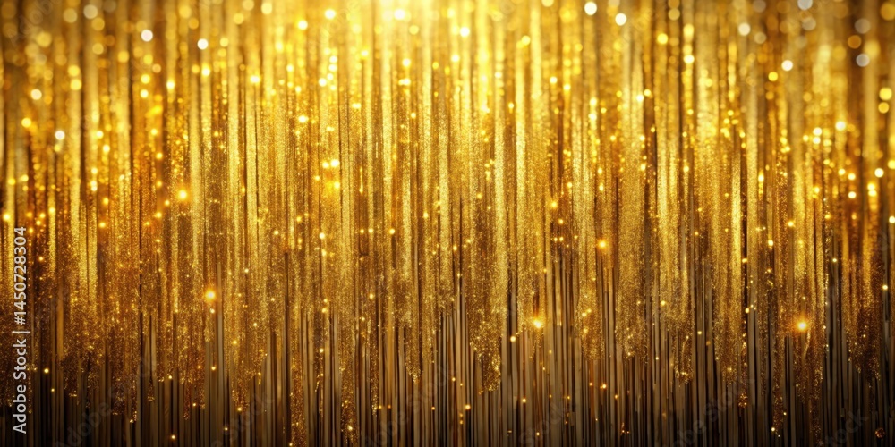 Aufkleber a shimmering cascade of golden glitter, each strand reflecting light, creating a dazzling and celebr