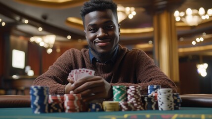 Man Playing Poker in a Casino