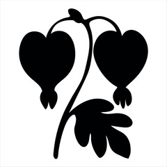 Silhouette of a Bleeding Heart Flower Plant Against a White Background