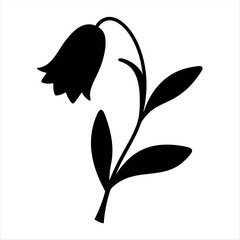 Silhouette of a Bellflower Illustration with Stem and Leaves on White
