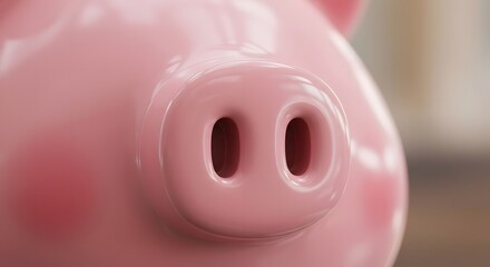 Close-up of Pink Piggy Bank Showing the Snout and Nostrils