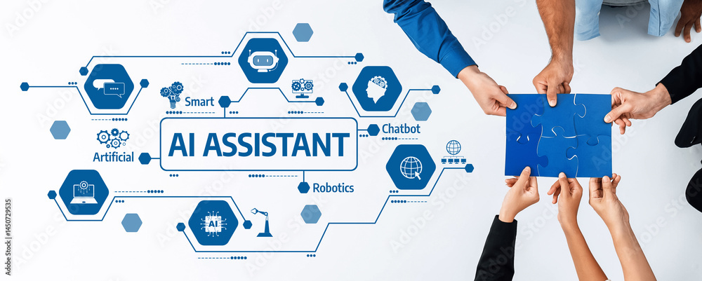 Fototapete collaborative atmosphere showcasing hands working on an ai assistant concept with smart technology v