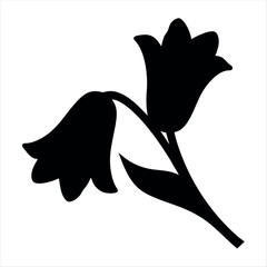 Silhouette of two bellshaped flowers on a stem, minimalist botanical illustration