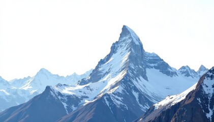 Obraz premium Snow-covered mountain peak against a stark white sky, nature, clean