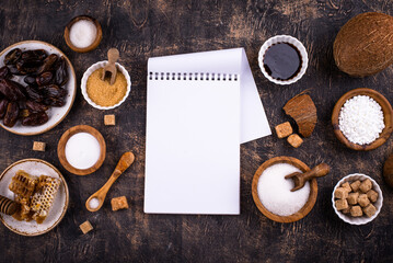 Various sugar replacement, healthy sweetener concept