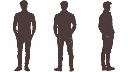 isolated black silhouette man standing hands in pockets