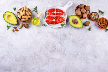 Healthy fat concept. Product with omega 3.