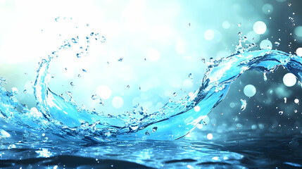 Dynamic water splash, swirling against bokeh background