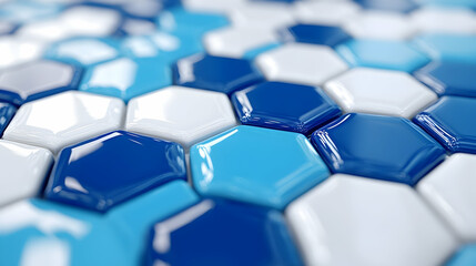 Obraz premium Glossy hexagonal tiles in shades of blue and white create a repeating pattern