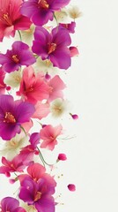 Fototapeta premium Floral arrangement of pink and purple blossoms on white background, artistic rendering, botanical beauty