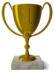 Golden cup trophy number one on transparent background high resolution render