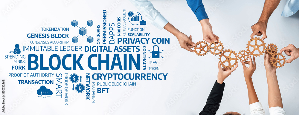 Aufkleber A visually striking image illustrating hands connecting gears, representing teamwork and innovation in the rapidly evolving fields of blockchain technology and cryptocurrency. Amity