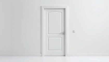 White Door on White Wall: A simple, clean image of a closed white interior door set against a white wall. Minimalist design, clean lines, and neutral color palette.
