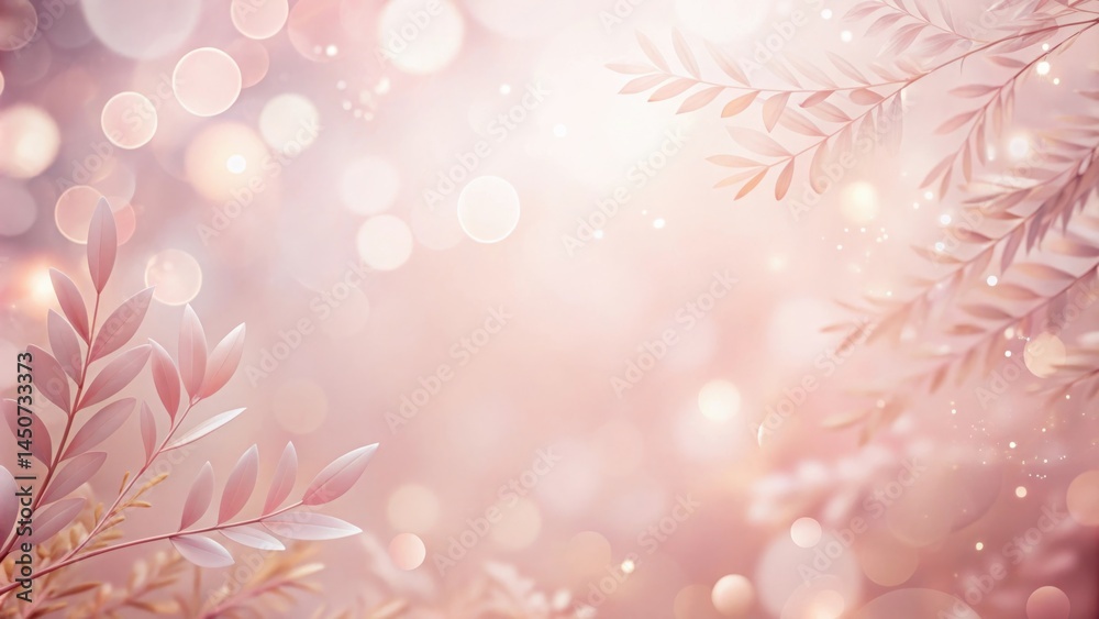 Poster a delicate arrangement of light pink leaves against a soft, blurred background with warm bokeh light